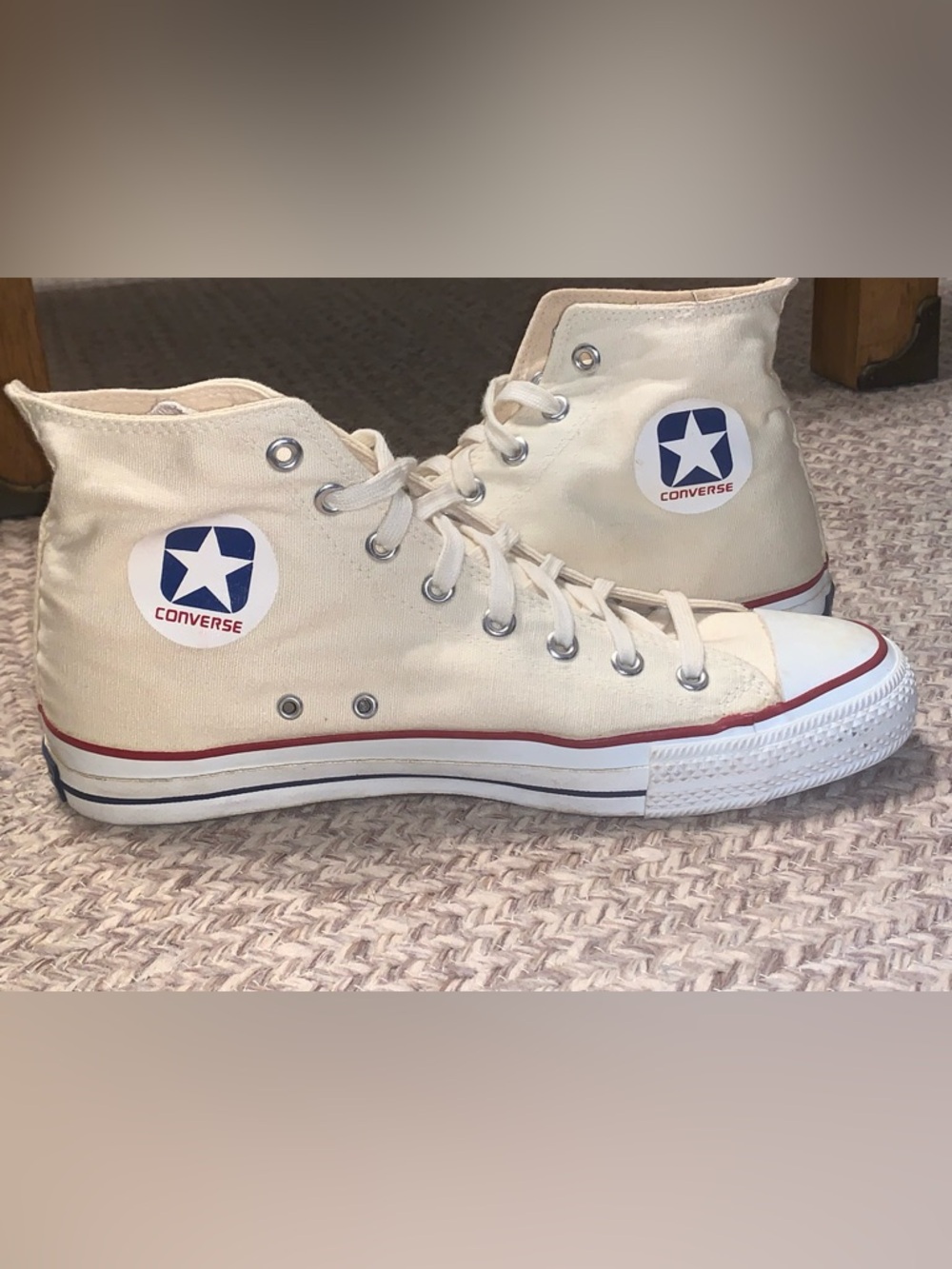 Vintage White Converse Basketball Hi Tops Blue Star Size 13 Made in USA Like New